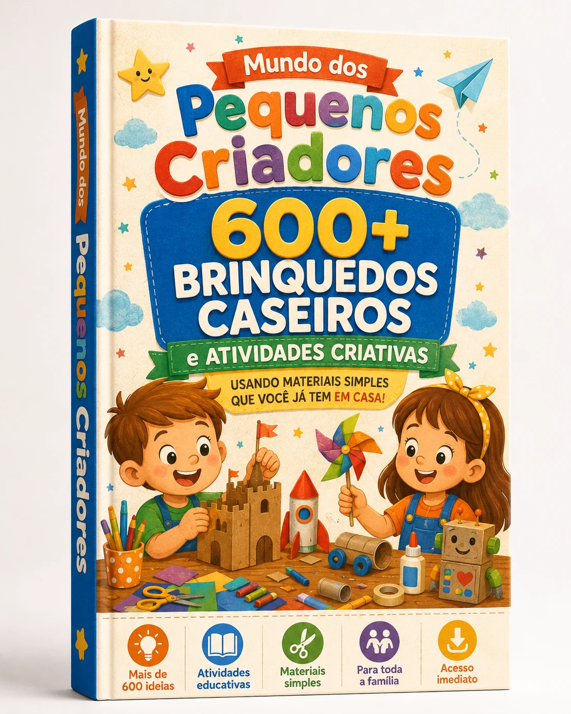 Mockup do produto Mundo dos Pequenos Criadores com 600+ brinquedos caseiros
